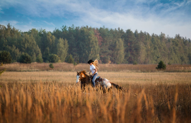 女孩骑着红白相间的阿帕卢萨马图片下载