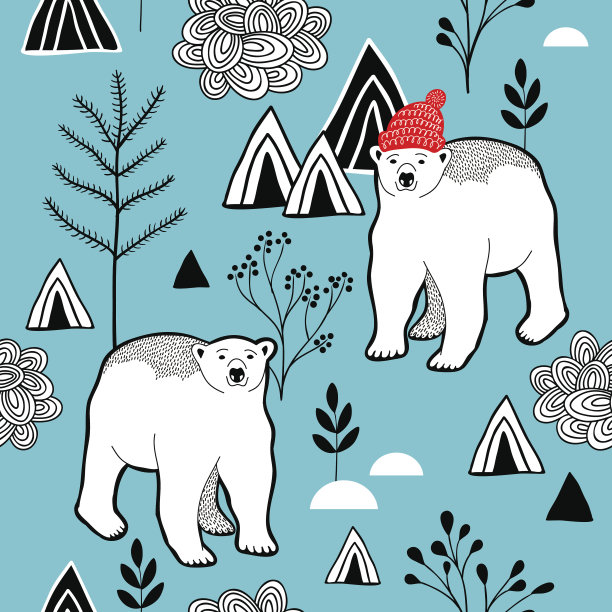 无尽的图案与北极熊在红色的热度。图片下载