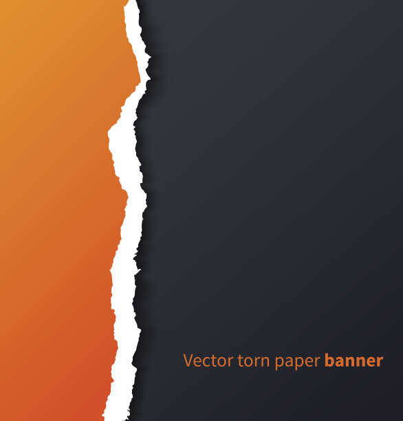 橙色撕破的纸与下降的阴影在黑暗的背景图片下载