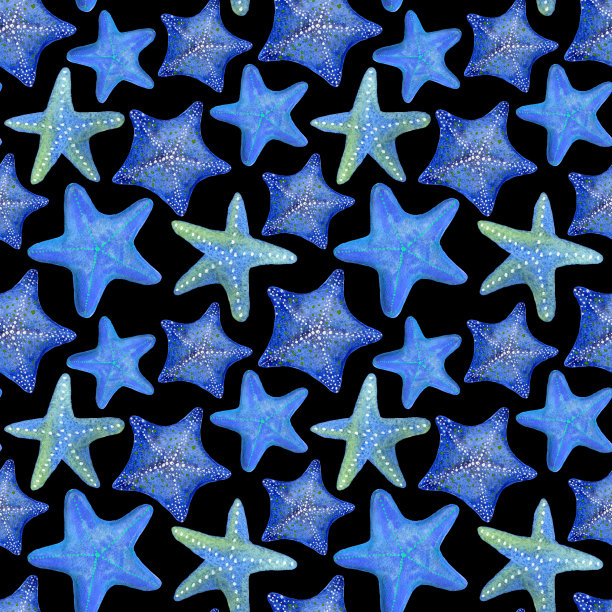 无缝水彩图案与海星。图片下载