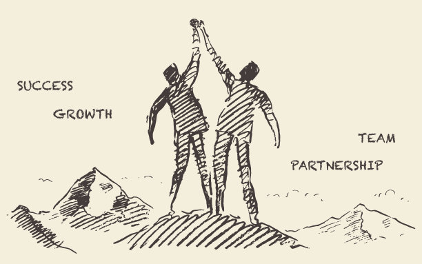 绘制了成功团队合作伙伴关系的概念向量素材图片