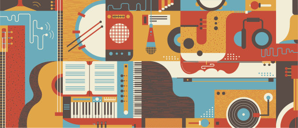 抽象音乐背景平面矢量插图素材图片