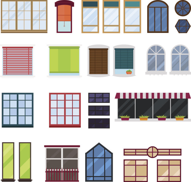 不同类型的窗户矢量元素隔离在白色背景上图片下载