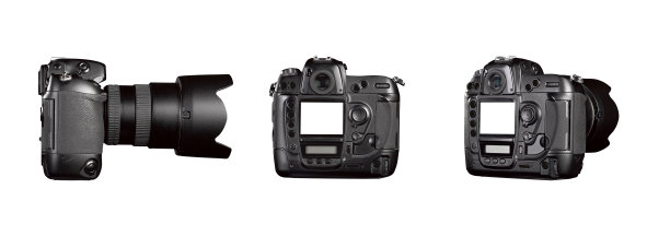 三个角度的黑色数码相机-剪辑路径图片下载