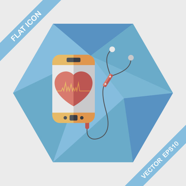 心率运动器材平面图标与长阴影，eps10图片下载