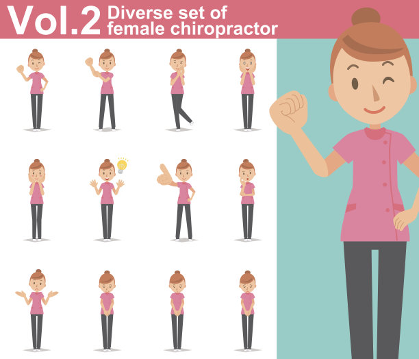 白色背景上多样化的女性脊椎按摩师第二卷图片下载