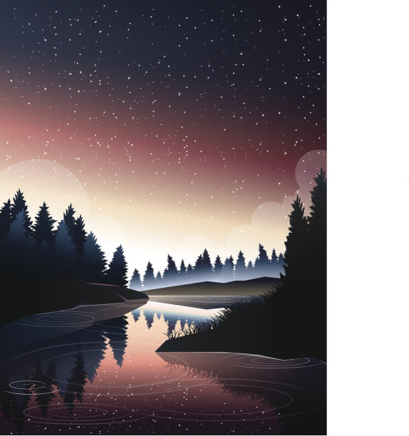 黄昏松林中的河流素材图片