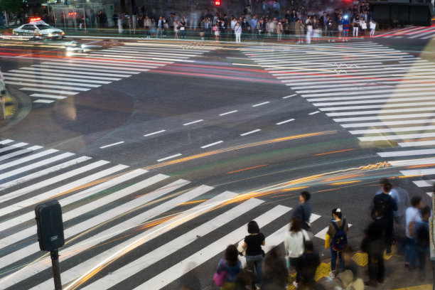 过马路和人群(夜晚)道路(长时间暴露)图片下载