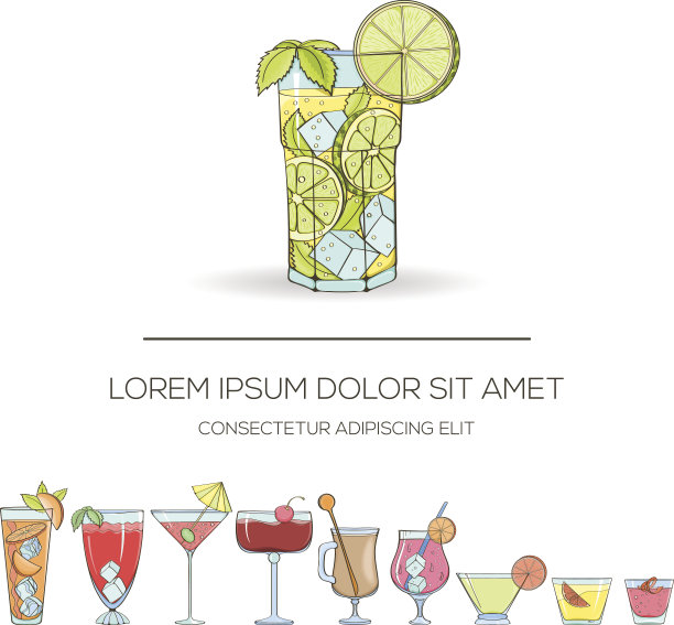 一套彩色手绘鸡尾酒图片下载