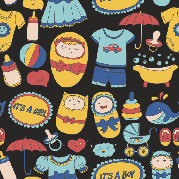 婴儿图标手绘涂鸦矢量集图片下载