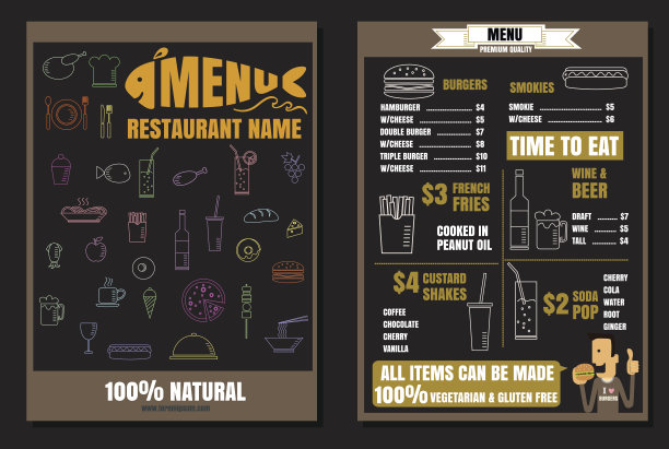 宣传册或海报餐厅快餐汉堡菜单与人图片下载