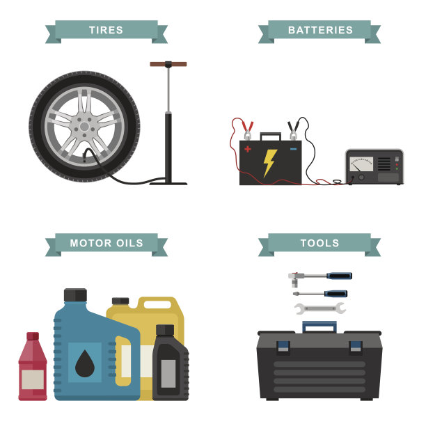 汽车零件的平面图标。图片下载