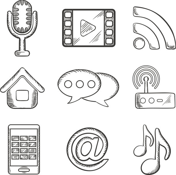 电信和多媒体素描图标图片下载