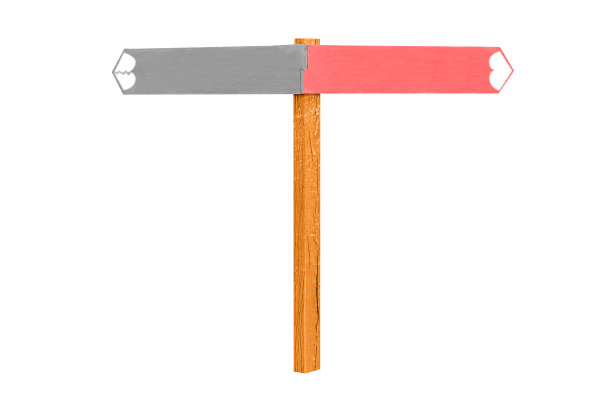 木制的路标系在一根木杆上，上面有各种标志图片下载