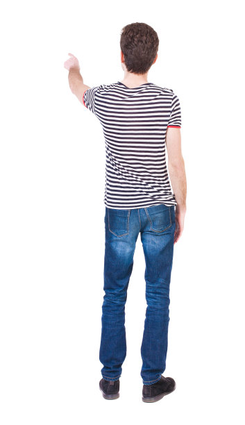 后视图指向年轻男子的衬衫和牛仔裤图片下载
