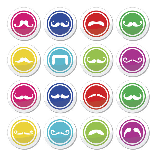 八字胡或八字胡圆形彩色矢量图标图片下载