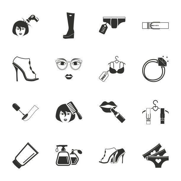 美丽，时尚，购物16个图标为网络通用设置图片下载