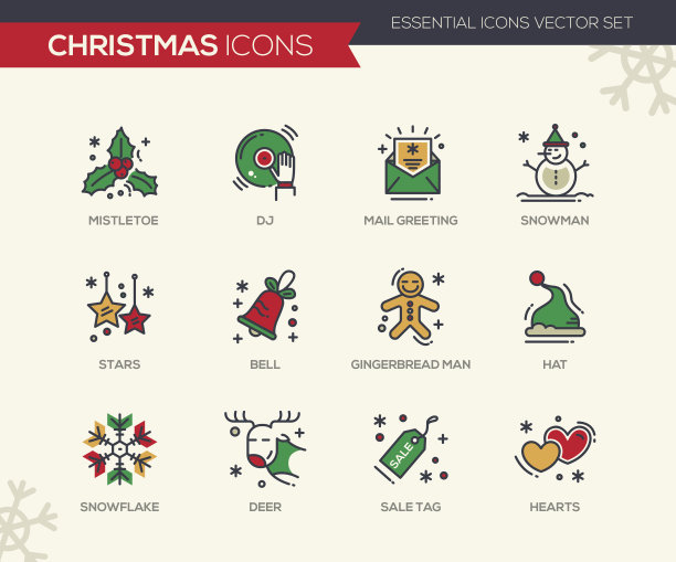 圣诞和新年系列设计图标集图片下载