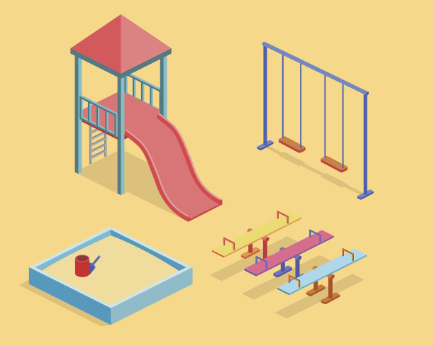 等距平面3D概念网络矢量儿童游乐场集。图片下载