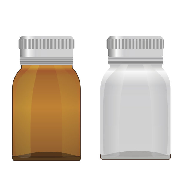 医用玻璃棕色瓶子在白色背景图片下载