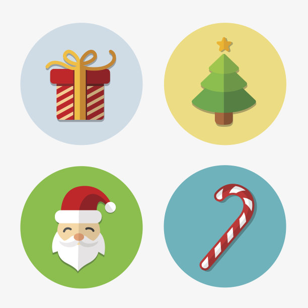 圣诞节明亮的图标收集-向量插图。图片下载