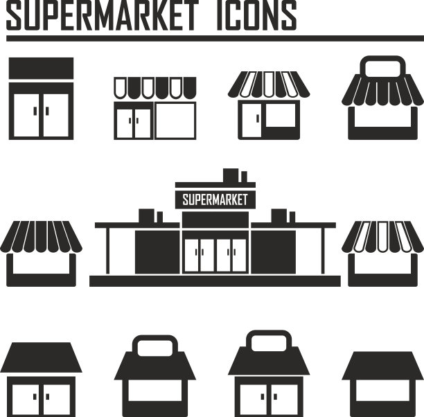 单一商店/商店，超市矢量图标设置图片下载