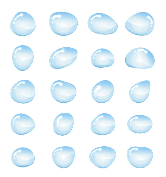 水滴，水花集。雨滴孤立在白色背景上。卡通图片下载