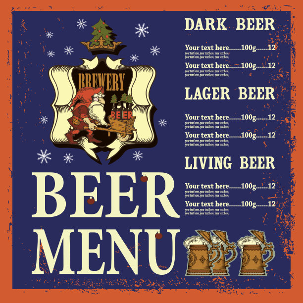 圣诞老人冬季啤酒菜单图片下载