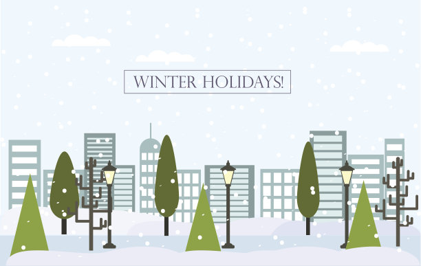 圣诞冬季平坦的景观背景。新年矢量贺卡图片下载