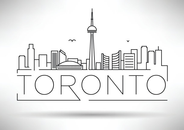 最小多伦多城市线性天际线与排版设计图片下载