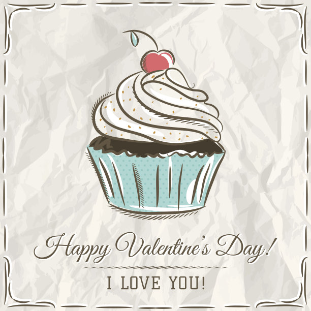 情人卡纸杯蛋糕和祝福短信图片下载