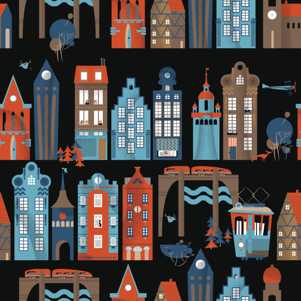 城市景观。无缝的背景图案。图片下载