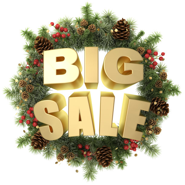 有圣诞花环的大促销词。图片下载