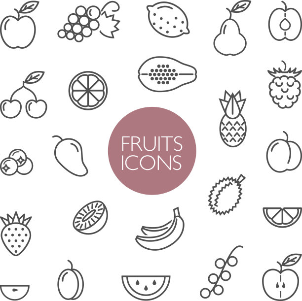 水果和浆果线条图标图片下载