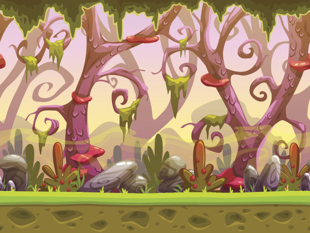 奇幻卡通森林无缝景观图片下载