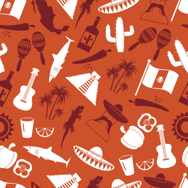 墨西哥国家主题图标无缝彩色图案eps10图片下载