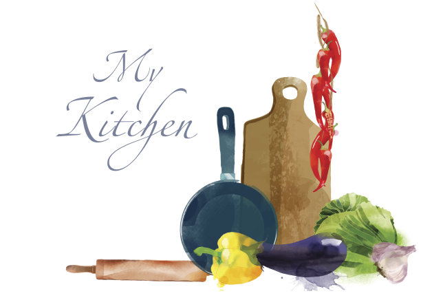 我的厨房水彩矢量厨房背景图片下载
