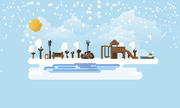 平面设计风格的公共公园冬季抽象景观。图片下载