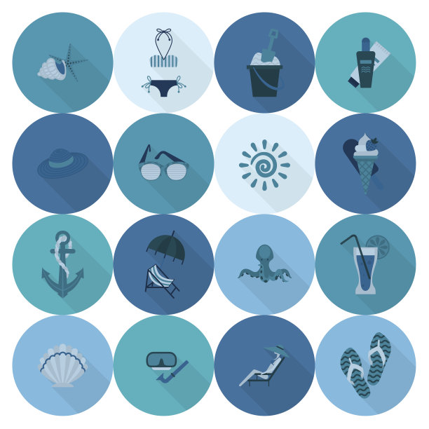 夏季和海滩简单的平面图标图片下载