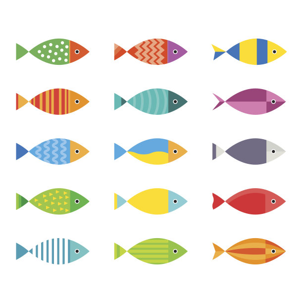 水族箱鱼图标集。素材图片