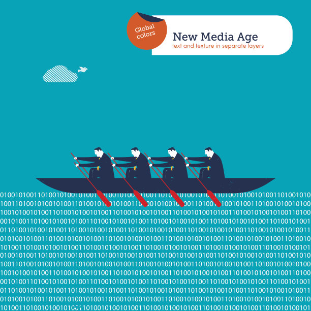 商人和划艇者在数字海洋中图片下载