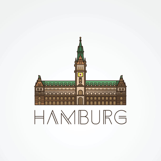 德国汉堡市政厅详细的线性图标。图片下载