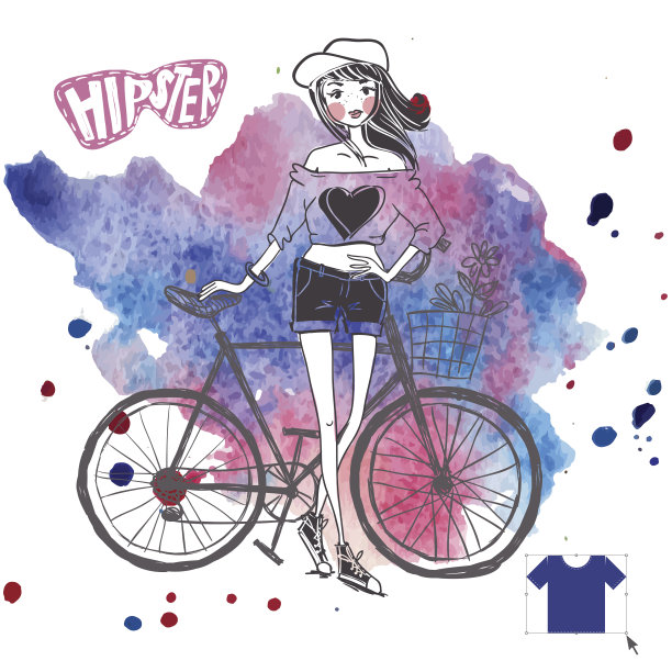 嬉皮士少女在她的老式自行车上图片下载