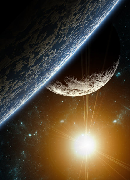 行星地球，月亮和太阳的观点。图片下载