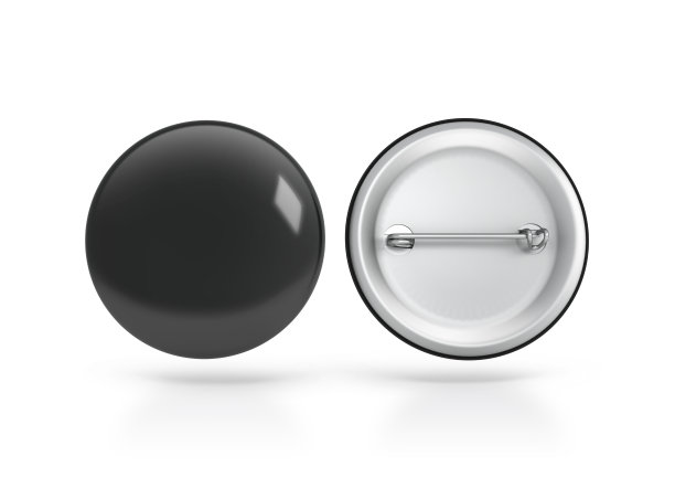 空白黑色按钮徽章模型，前面背面，裁剪路径图片下载