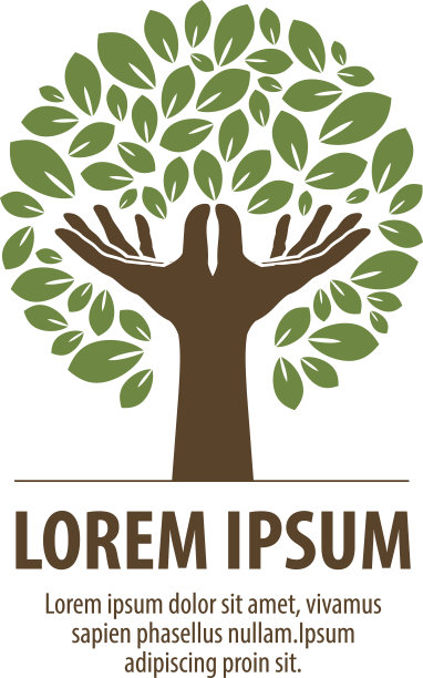 由手和叶子组成的抽象树。自然标志或图片下载