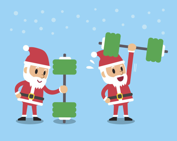 卡通圣诞老人在做举重训练图片下载