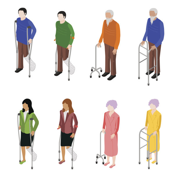 一群拄着拐杖的人。图片下载