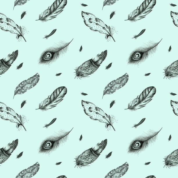 复古无缝图形图案手绘羽毛。图片下载