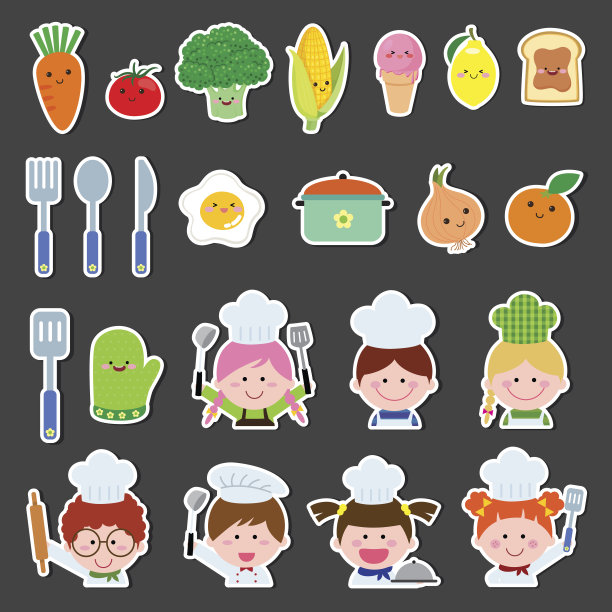厨师的孩子和厨房元素图片下载
